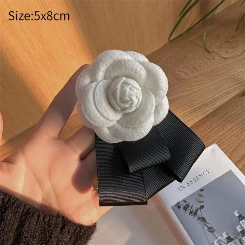 French Vintage Fabric Art Bow Tie Brooches Camellia Flower Corsage Pins Shirt Collar Accessories Fashion Jewelry Gifts For Women