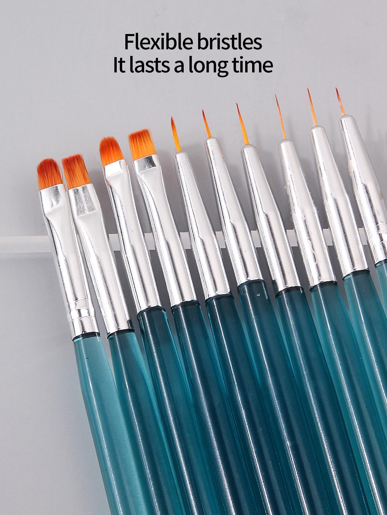 

2025 New 10Pcs Teal Nail Art Brush Set-Fine Liner,Flat,Detail Brushes for Nail Design,Professional Manicure Tools,TravelPortable синій