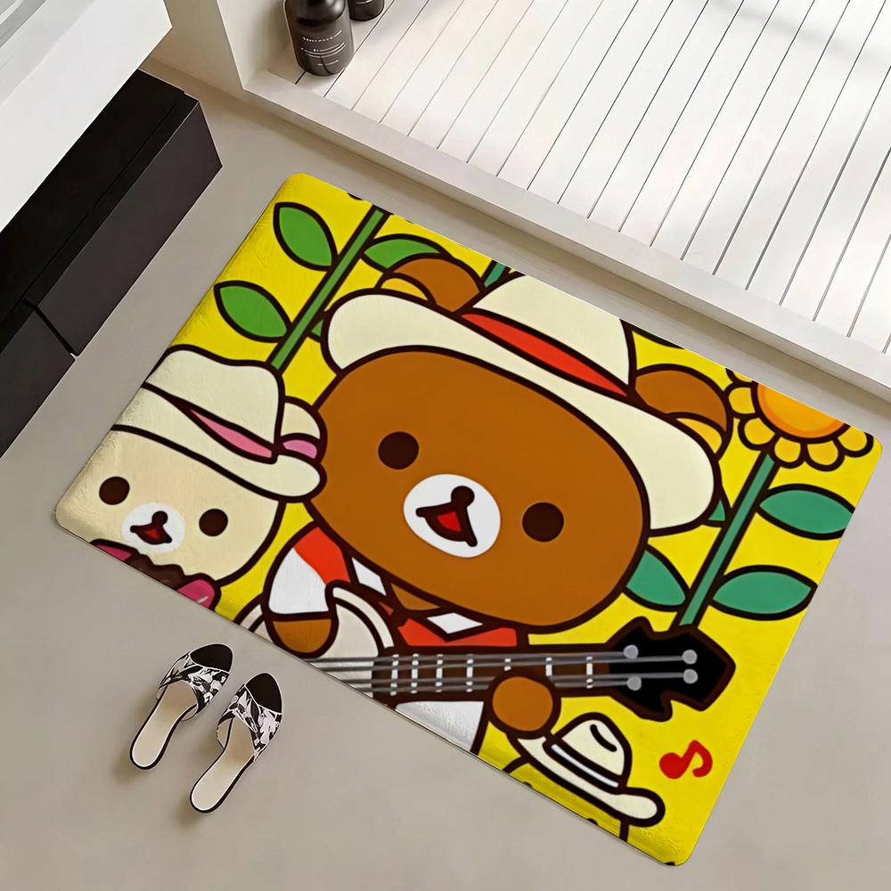 Floor Mat Eco Flannel Doormat Non-Slip Odorless Indoor Soft Short Plush Floor Rug R-Rilakkuma Anime