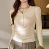 Waist Fold Maillard Chic Bag Fabric Button Long Sleeve T-shirt Feminine Pure Cotton Base Shirt