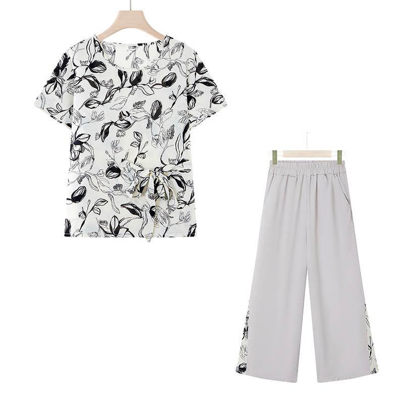 Mom's Stylish Summer Two-Piece T-Shirt Set for Middle-Aged & Elderly Women - Perfect for Mother's Day