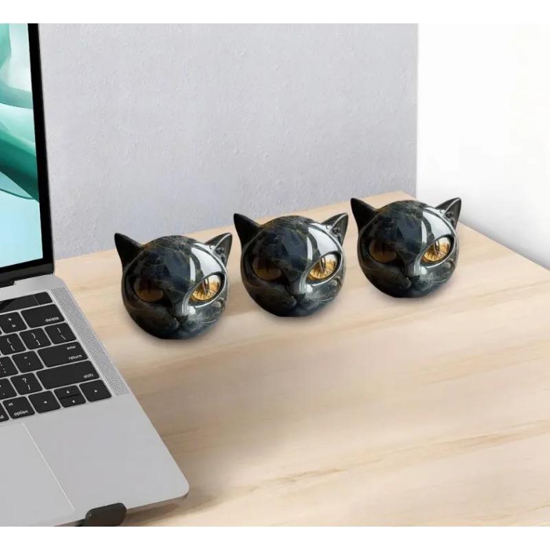 8cm Halloween Purrfect Ball Mini Kitten Stone Ornament Black Cat Carving Elegant Home Decoration Gift For Cat Enthusiasts Men Women