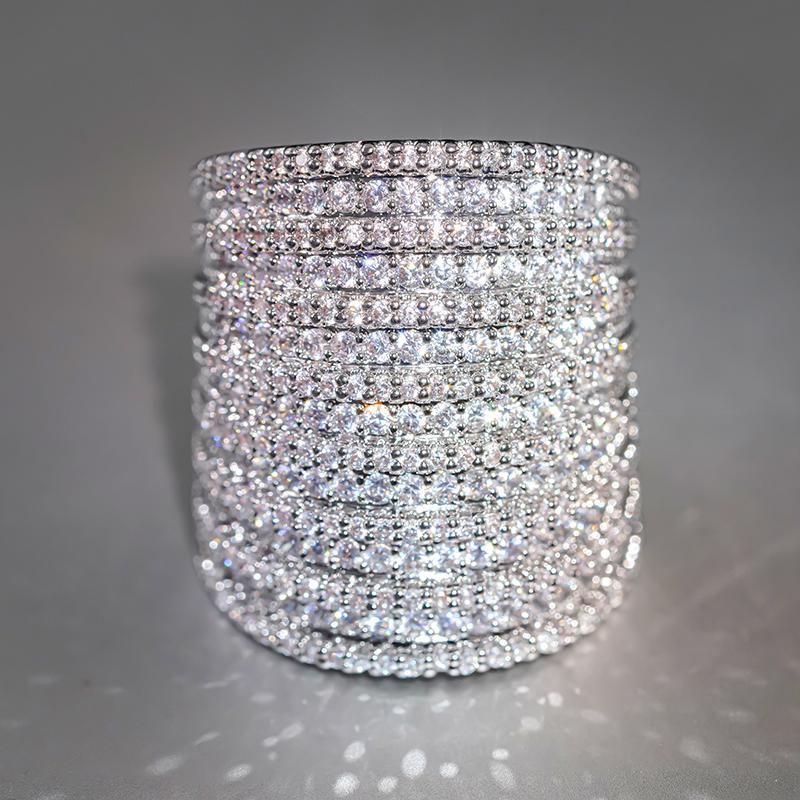 Huitan Gorgeous Women Wide Ring Fashion Party Full Sparkling Cubic Zirconia Luxury Accessories Silver Color Fancy Lady Jewelry
