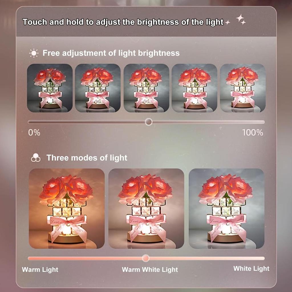 Valentines Day Gift for Girlfriend Eternal Rose LED Light Crystal Flower Night Light Mothers Day Wedding Favors Bridesmaid Gift
