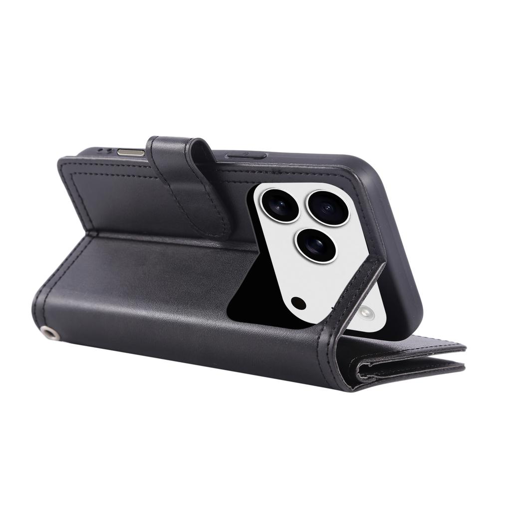 For iPhone 17 Pro Max Case Split Leather Magnetic Wallet Phone Protector with Wrist Strap