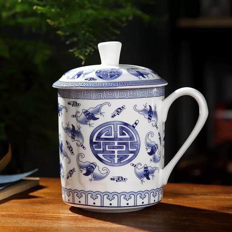 Jingdezhen Bone China Tea Cups with Lids, Conference Cups, Ceramic Water Cups, Office Cups, Gift Cups, Jing-style Cups
