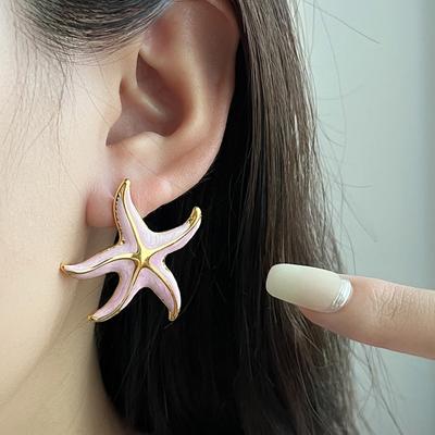Bohemia Creative Colorful Drop Glaze Stereo Starfish Stainless Steel Stud Earrings for Summer BeachWomen Jewelry Accessory Gift