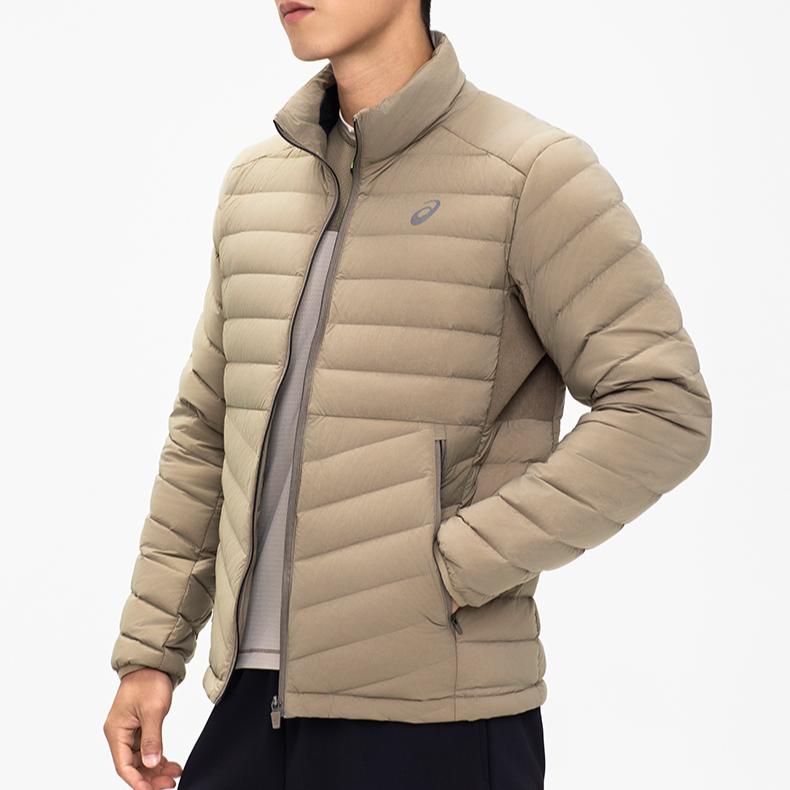 Asics Sports Lifestyle Series Solid Color Fashion Lightweight Warm Comfortable Long Sleeve Down Jacket Men Outerwear Khaki 2031E864-200