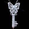 Silver Plated Butterfly Key Full CZ Pendant Necklace, Elegant Sparkling Cable Chain Necklace for Women