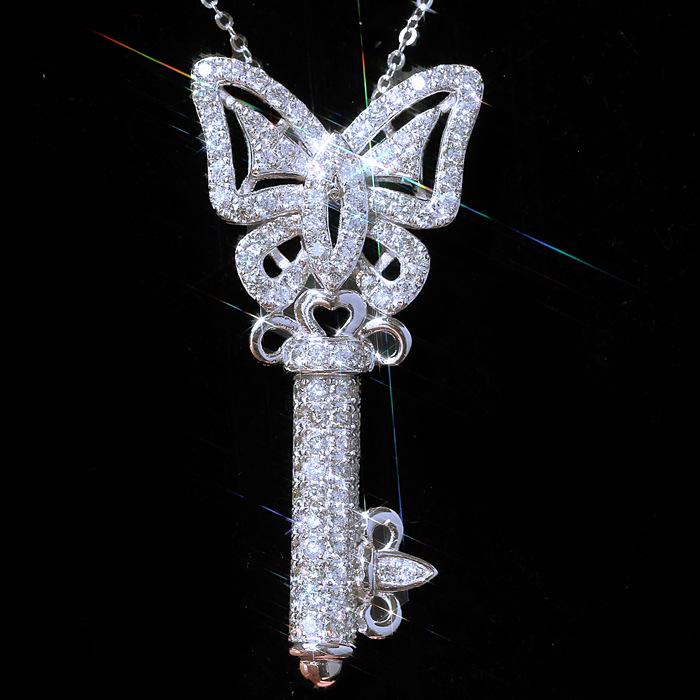 Full Paved Hollow Butterfly Top Key Shaped Pendant Women Cable Chain Clavicle Necklace