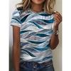 Women's T Shirt Print Graphic Geometric Striped Vintage Stylish Classic Short Sleeve Crew Neck Regular Tops