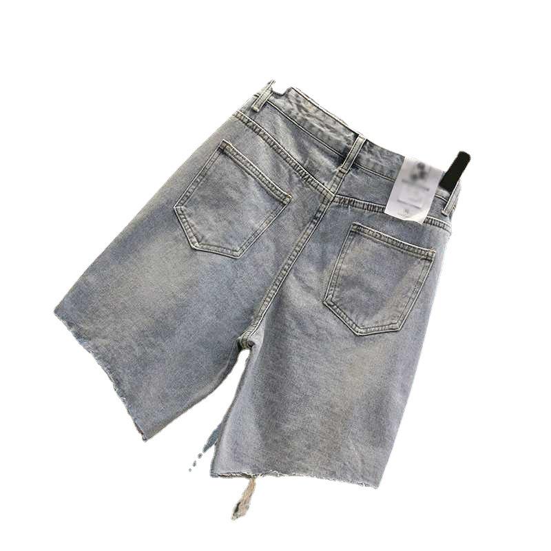 High Waist Plus Size Women's Frayed Denim Shorts - Slimming 5-Point A-line, Summer Loose Fit.