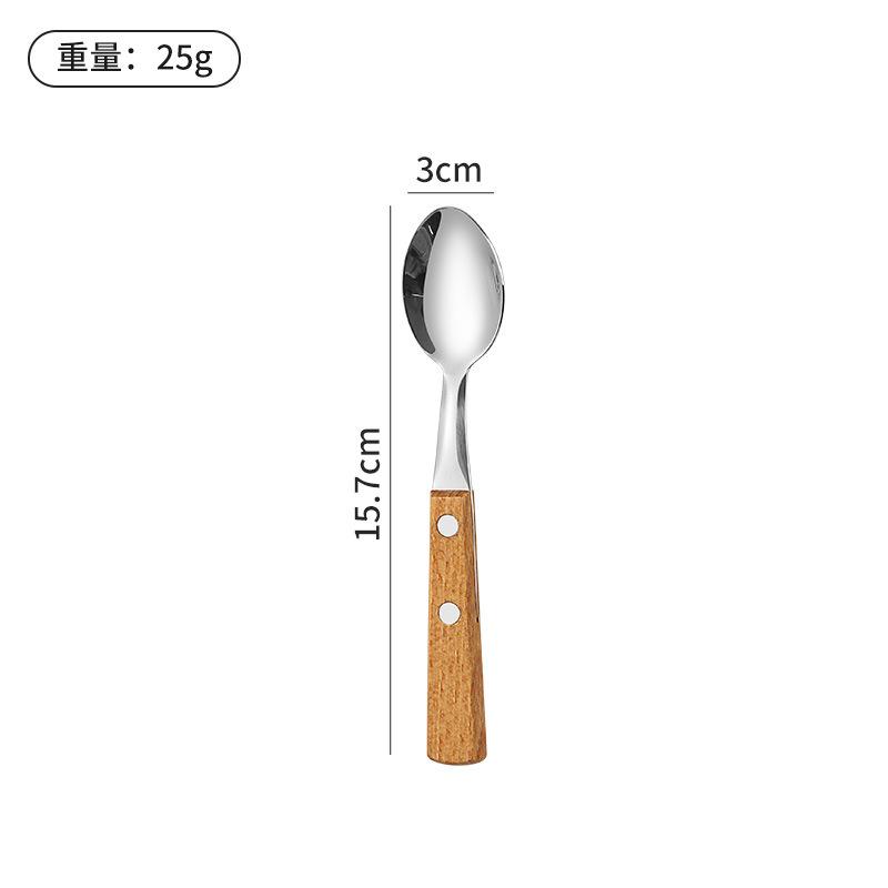 Wooden Handle Stainless Steel Tableware, Knife, Fork and Spoon Four-piece Set, Household Western Food Clip Handle, Steak Knife, Fork and Spoon