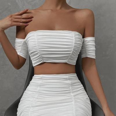 2024 European & American Summer Women's Sexy Raglan Short-Sleeve Pleated Two-Piece Skirt Set