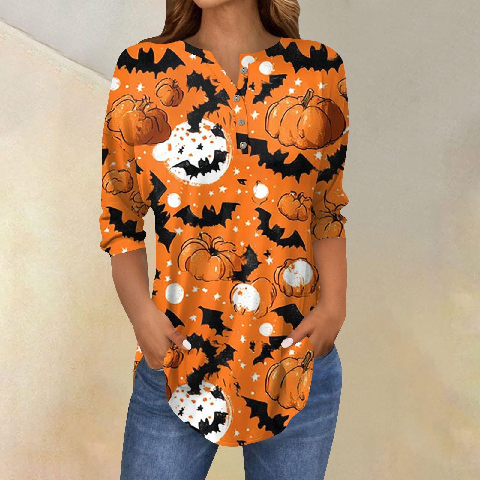 

Женская модная свободная футболка с пуговицами на воротнике, с принтом на Хэллоуин, с длинным рукавом, топ, пуловер XXL жёлтый