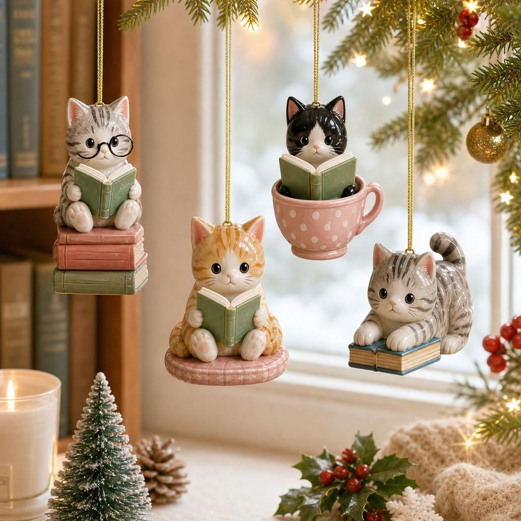2026 Christmas Countdown Calenda, 24 Vintage-Style Reading Cat Acrylic Charm,Holiday Gift for Christmas