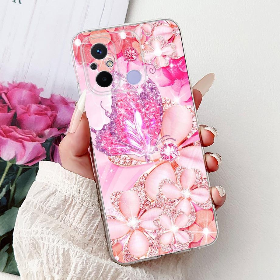 For Xiaomi Redmi 12C Case Cute Cat Luxury Butterfly Painted Cover 6.71'' Soft Silicone Phone Cases For Redmi 12C Redmi12C Fundas