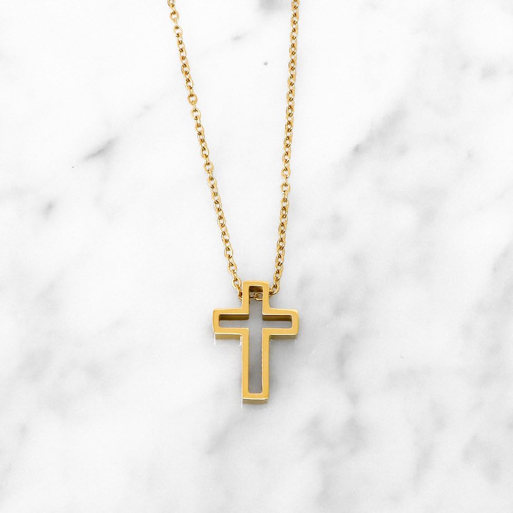 [mico.lor] Stainless Steel Necklace (197) Cross Pendant, Surgical Stainless Steel 316L, Hypoallergenic, Women's, Men's, Pink Gold
