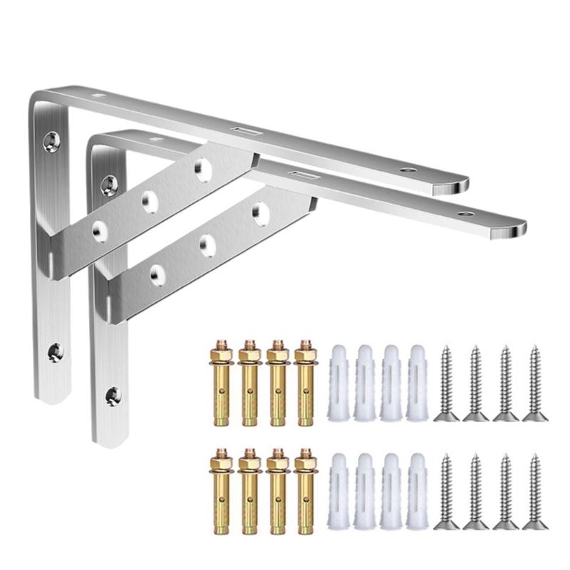 2Pcs Stainless Steel Support Brackets Heavy Duty Triangular Frame Wall Shelf Right Angles Support Stand Enduring