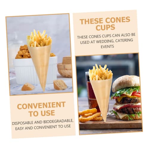 COLLBATH 100-Pack Disposable Wooden Ice Cream Cones for Deli Food