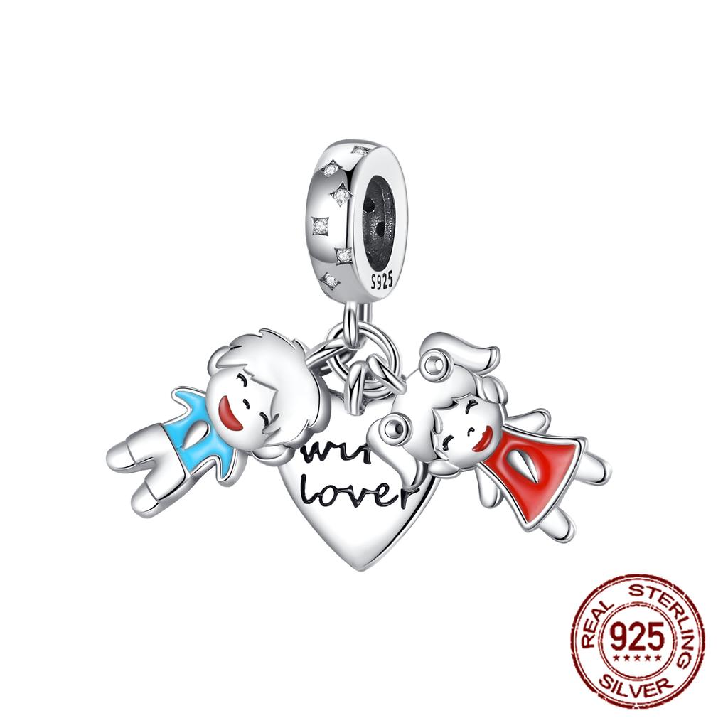 925 Sterling Copper Boys and Girls Lovers Pendant Charms Fit 4MM Hole Diameter Bracelet Charm Beads Necklace Diy Female Zircon