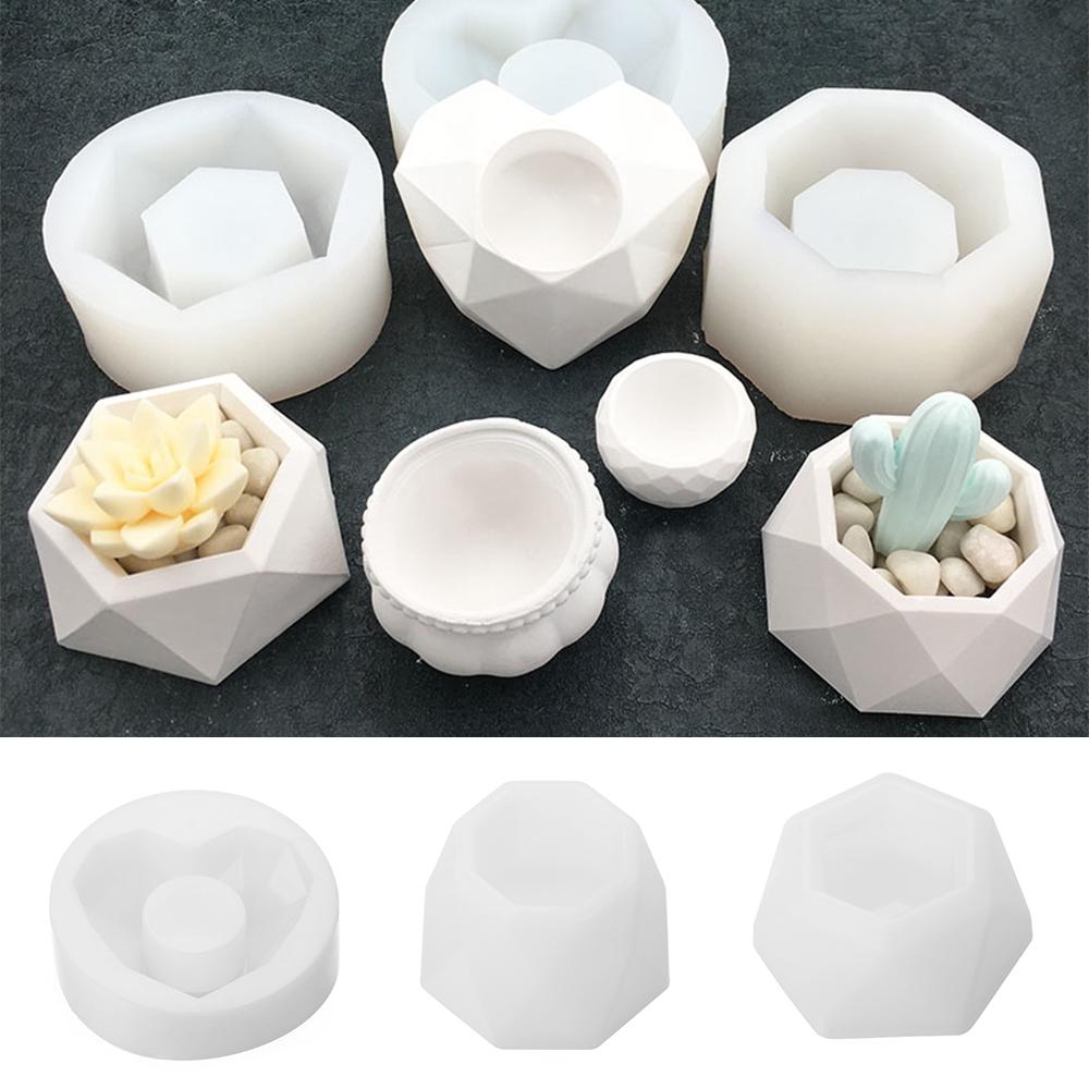 Mini Silicone Plant Pot Molds Form Arts Craft Polygonal Casting Moulds DIY Succulent Flowerpot Candle Holder Concrete Clay Mold