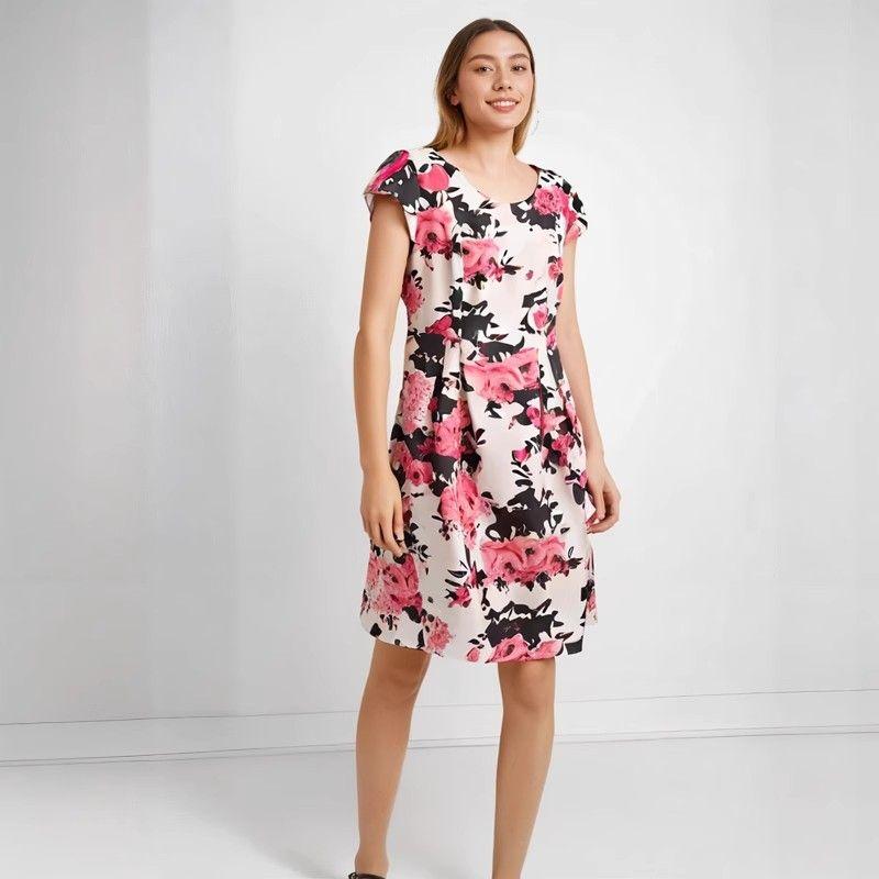 

European and American-Style Straight HANAJIRUSHI Cotton Plus Size Ladies Slim Looking Short Sleeves Red Flower color S