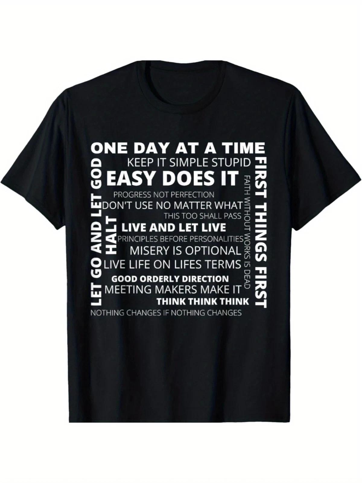 One Day At A Time Recovery AA Sayings T-Shirt, NA Motivational Quotes, 100% Cott S