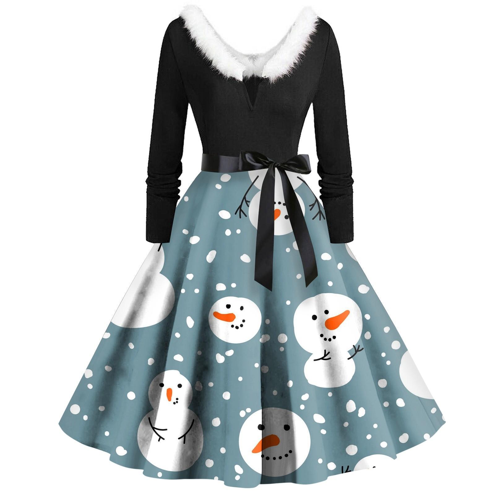 

Женское винтажное платье с длинным рукавом и рождественским принтом в стиле 1950-х годов для вечеринки, выпускного вечера, для домохозяйки S