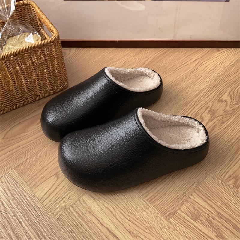 Autumn and Winter Waterproof Closed-Toe Cotton Slippers for Men and Women,-Slip, Suitable for Home and Outdoor Use, Fleece-Lined, Warm Cotton