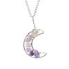 Silver Hand-Wound Colorful Gravel Bead Crystal Amethyst Moon Pendant Necklace N130