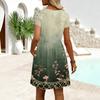 Modisches Damenkleid mit Print, V-Ausschnitt, kurzärmelig, locker, lässig, für den Strandurlaub