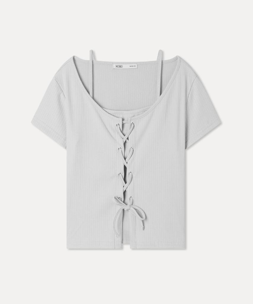 MIXXO Lace-Up Layered Short Sleeve T-Shirt Re Lwg414A_Miwhwg50Ra
