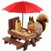 Squirrel Feeder Picnic Table with Umbrella, Wooden Squirrel Feeders for Outside with Corn Cobs, Cute Chipmunk Feeder with Solid Structure for