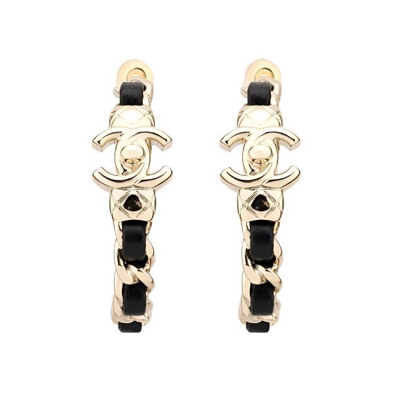 

CHANEL metal inlaid leather earrings for women золотий