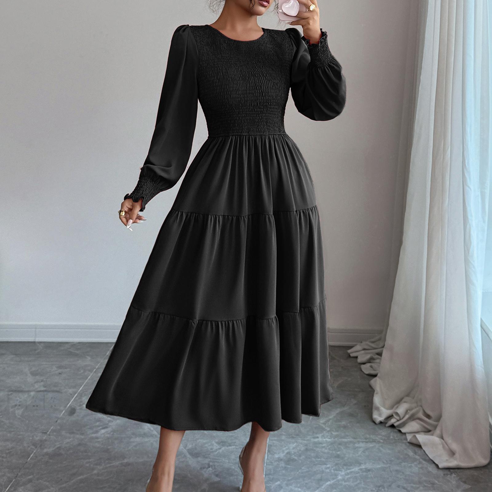 Women s fashionable casual color long-sleeved dress L белый