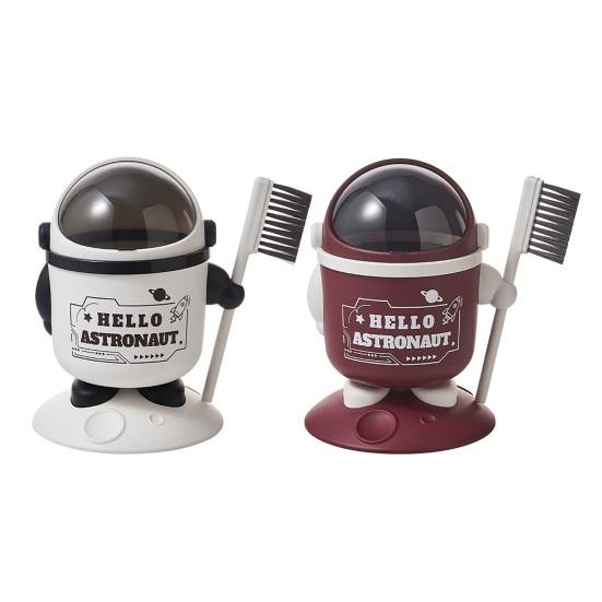 Astronaut Table Trash Can Mini Desktop Garbage Can with Lid Cute Spaceman Wastebasket with Brush for Home Office Bedroom Desk Dressing Table