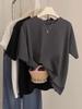 2026 Summer Women's American Style Charcoal Gray Cotton Short Sleeve Loose T-shirt - Chic and Youthful Fashion