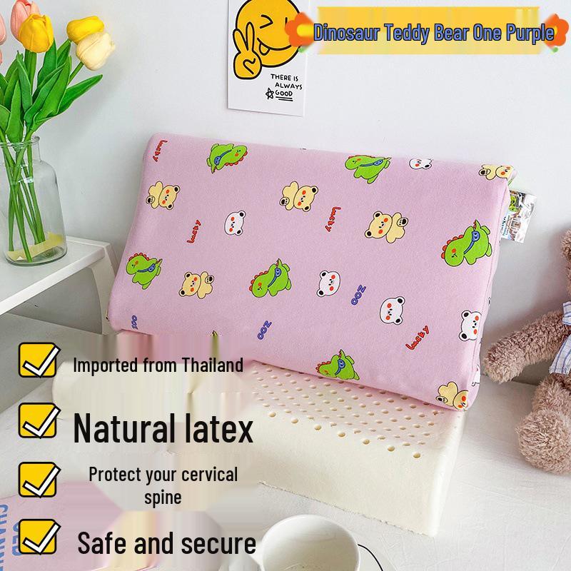 Thailand Latex Pillow Core for All Seasons – Cartoon Design with Cotton Knitted Pillowcase for Students and Babies