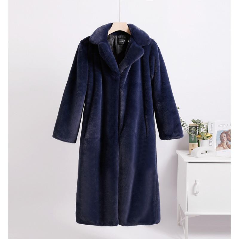 

Жіноче пальто з хутряним коміром, зимове вільне хутро з імітацією хутряних швів, пальто середньої довжини M