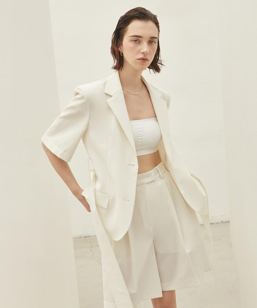 A Leaf Double Pintuck Half Pants_Ivory
