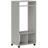 Wardrobe with Shelves, 2 Hanging Niches, 4 Swivel Casters, 60 x 40 x 128 cm, Grey