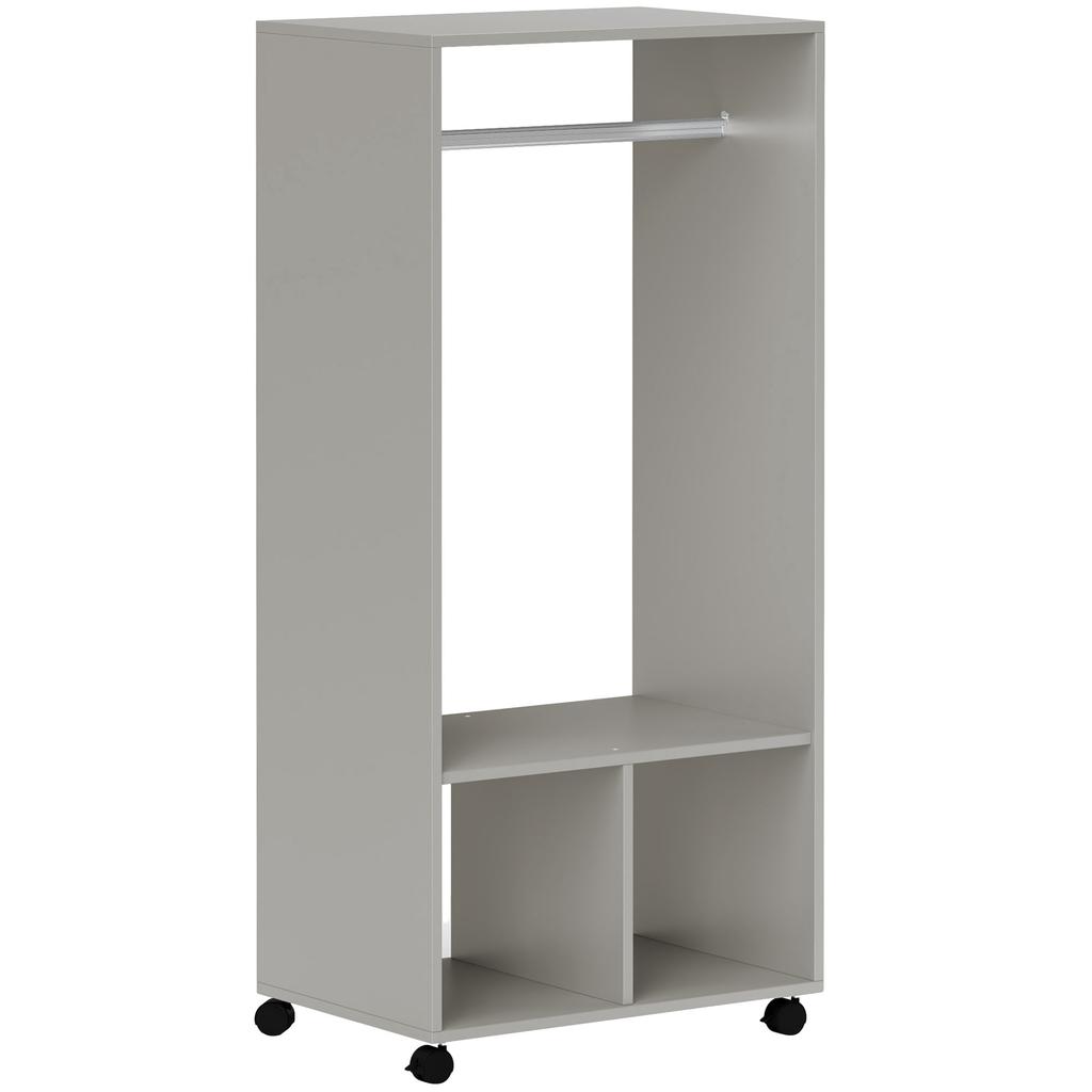 Wardrobe with Shelves, 2 Hanging Niches, 4 Swivel Casters, 60 x 40 x 128 cm, Grey