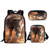 Luxury Horse Backpacks Bags 3D Print 3pcs/Set Pupil School Bags Laptop Daypack Backpack Inclined Shoulder Bag Pencil Case