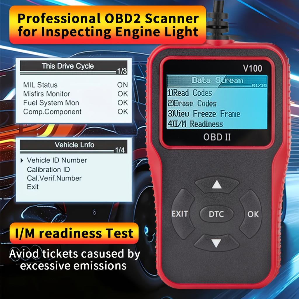 1pc V100 Professional OBD2 Scanner, Engine Fault Code Reader, Diagnostic Scan Tool for OBD II Protocol Cars Since 1996