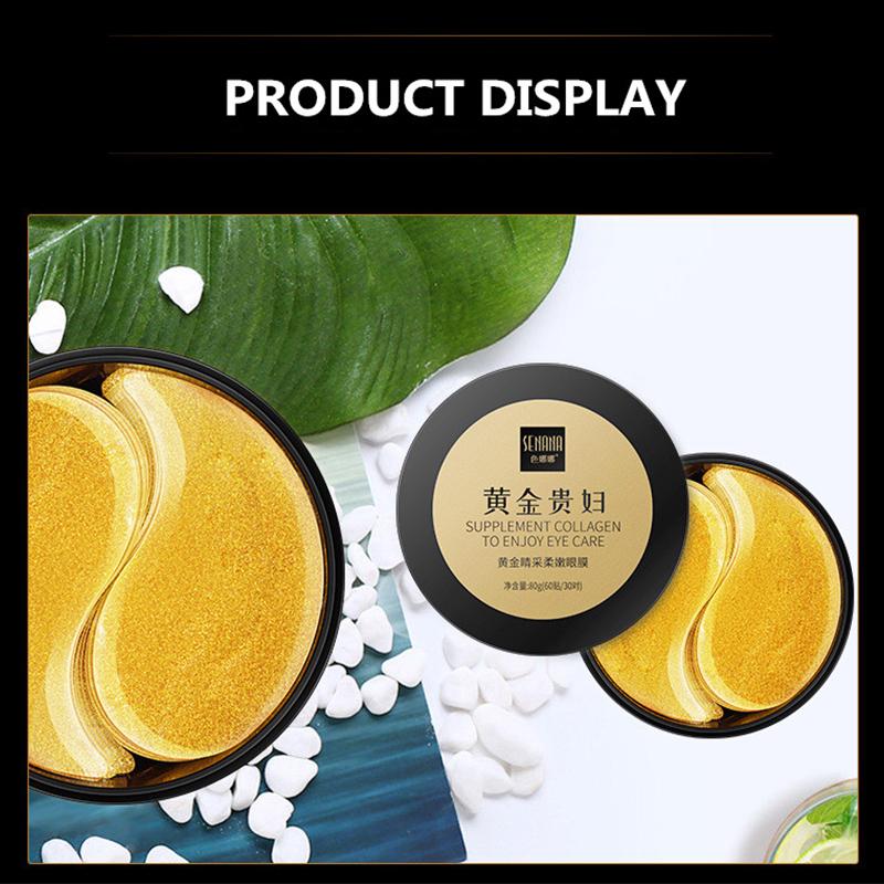 SENANA 60 Stück Kollagen-Augenmaske, Goldperlen-Algen-Augenpflege, Anti-Falten-Feuchtigkeits-Gel-Maske