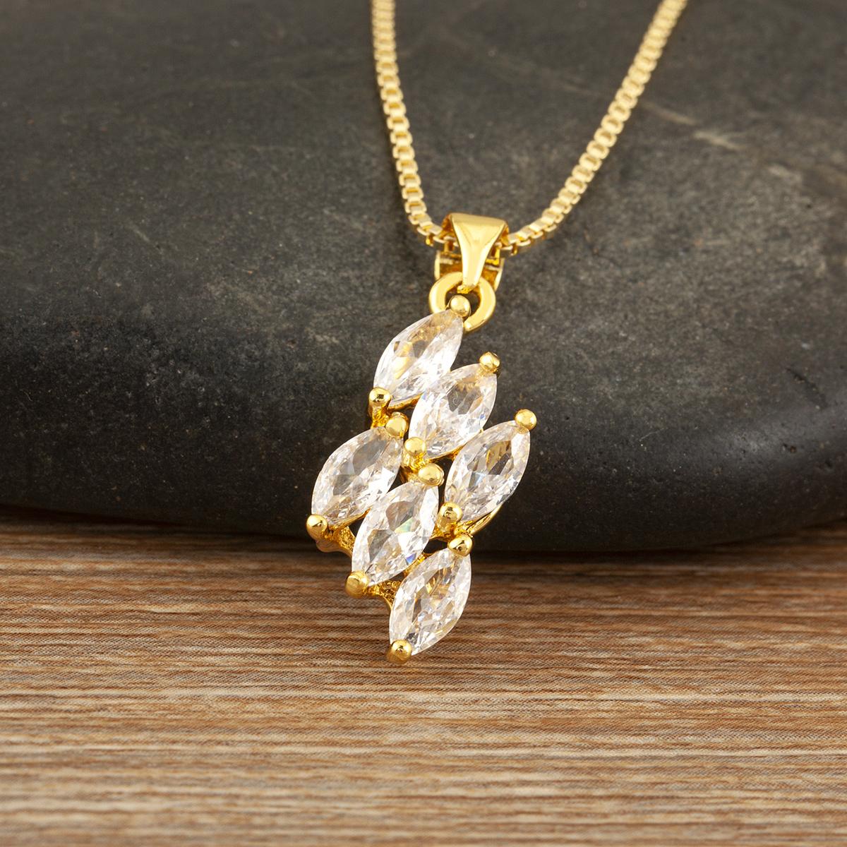 

Nidin Fashion Rhombus Shape Shiny Colorful/White Zircon Charm Pendant Necklace For Women Bridal Engagement Chain Link Jewelry білий