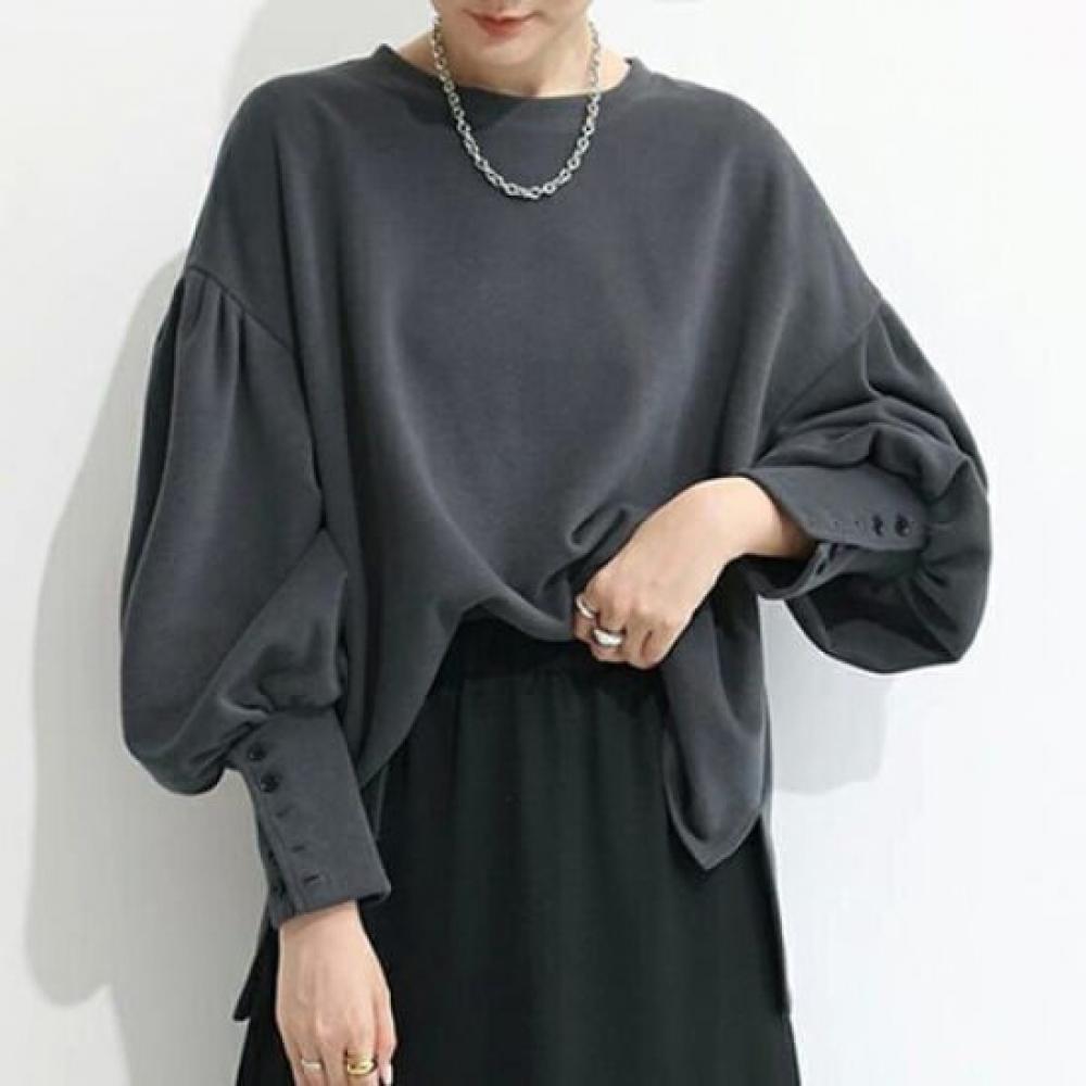 Navava Loose Fit Puff Sleeve Long Sleeve Sweatshirt With Button Point Nt3228