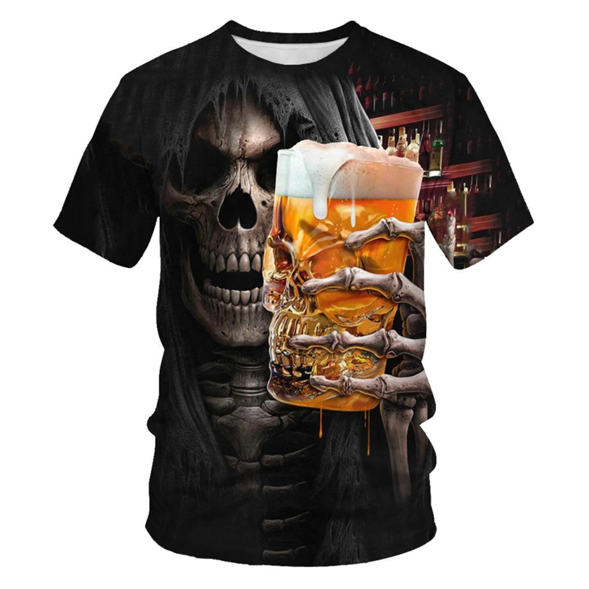 Men s 3D Gothic Horror Skull T-shirt 3D Printed Printed Party Street Style Round Neck Short Sleeve Casual Top S