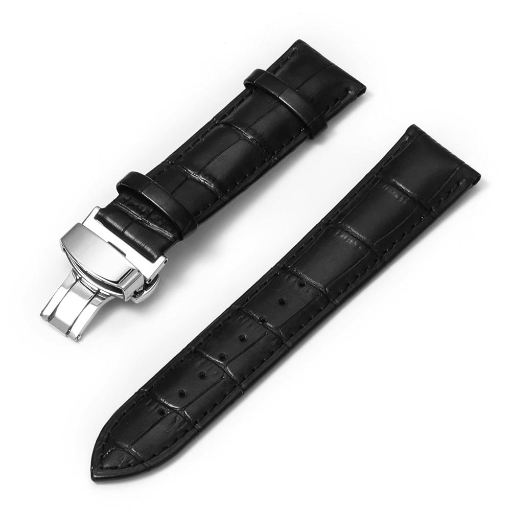 Business Casual Black Brown Genuine Calfskin Leather Watch Band Strap Butterfly Buckle Crocodile Pattern Bracelet 16/18/20/22mm